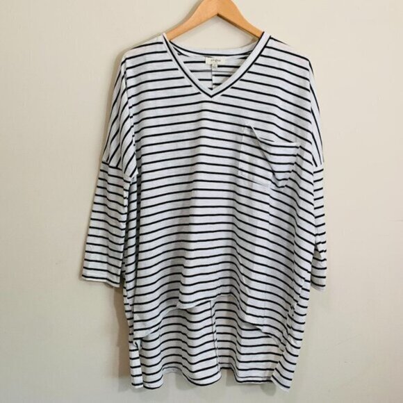 Umgee Women's Size Small Drop Shoulder Dolman Sleeve Striped Hi Low Tunic Top - Picture 2 of 8